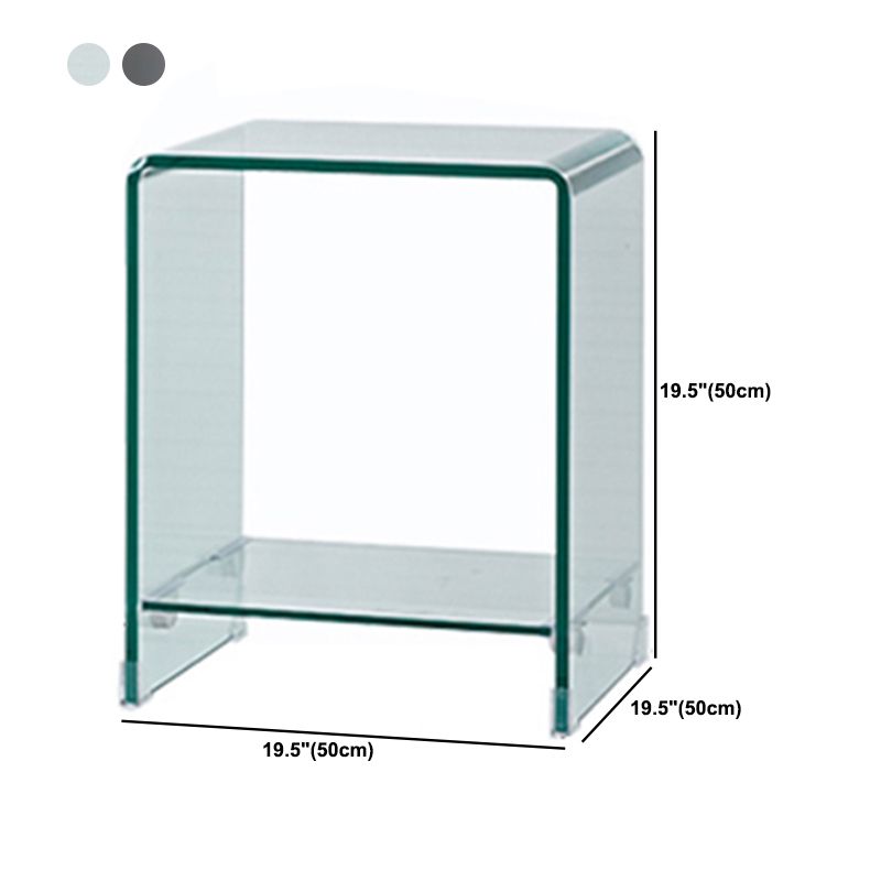 Contemporary Glass Square Side Table Sled End Table with Shelf