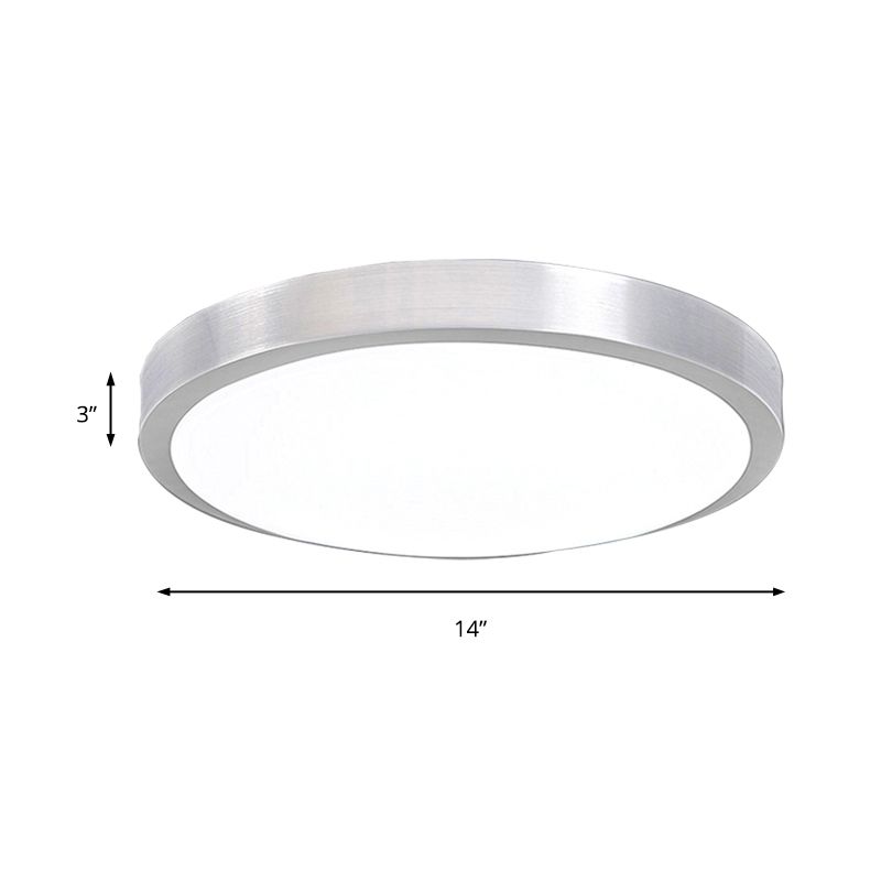 Silver Circular Metal Flush Mount Fixture Simple Style LED Bedroom Ceiling Flush Mount with Acrylic Diffuser, 7.5"/9"/10" Dia