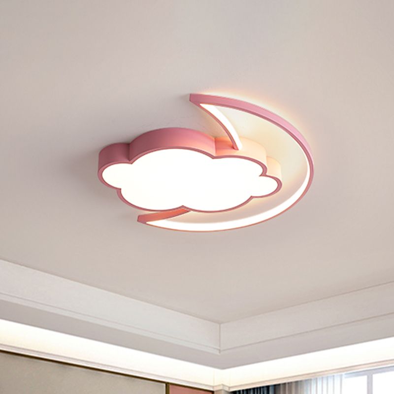 Macaron Moon and Cloud Plafonnier LED en acrylique pour chambre d'enfant Bleu/rose