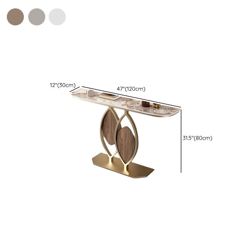 Glam Iron Accent Table Half Moon Stone Sofa Console Table for Hall