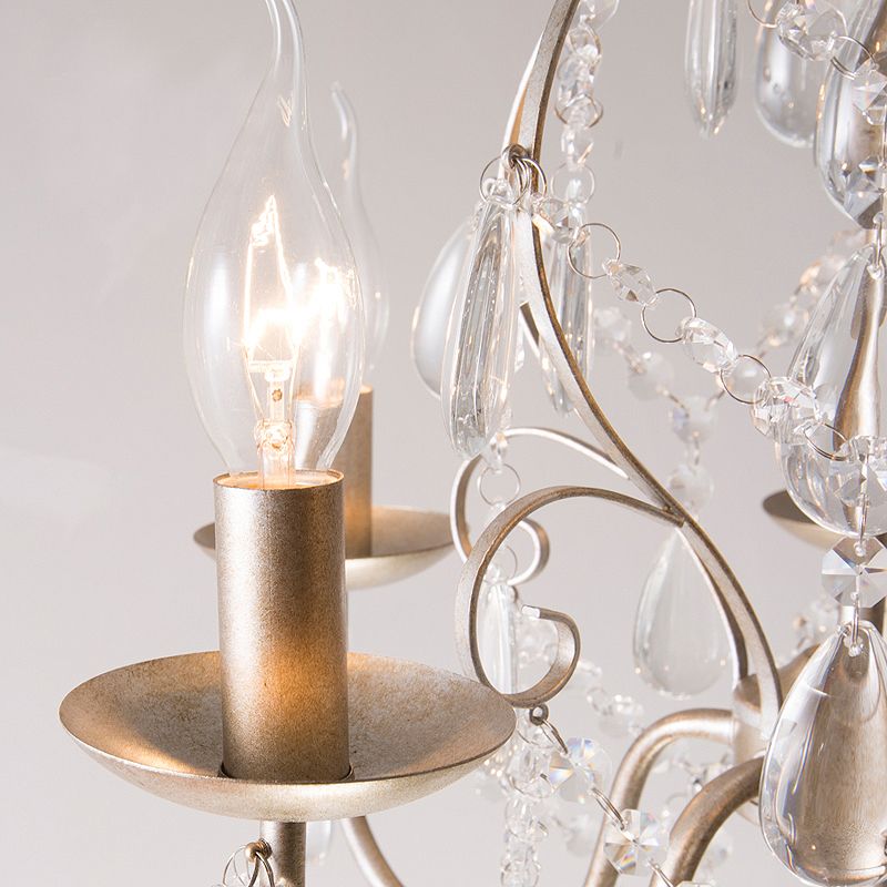 Metal Candle Techo Candelier Tradición 5 Bombullones Kit de luz colgante en latón antiguo con lágrima de cristal