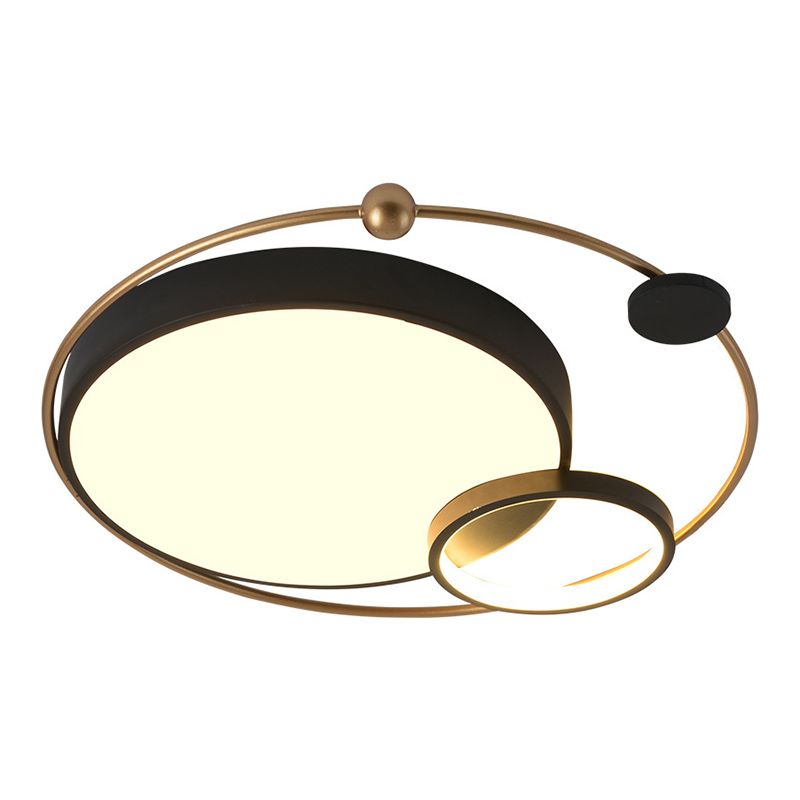 Round Shape Metal Flush Light Modern Style 2 Lights Flush Mount Ceiling Lights in Black