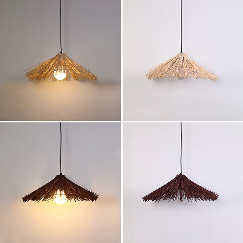 Asia Bamboo Down Pendant Hat Dining Room Hanging Ceiling Light with 1 Light