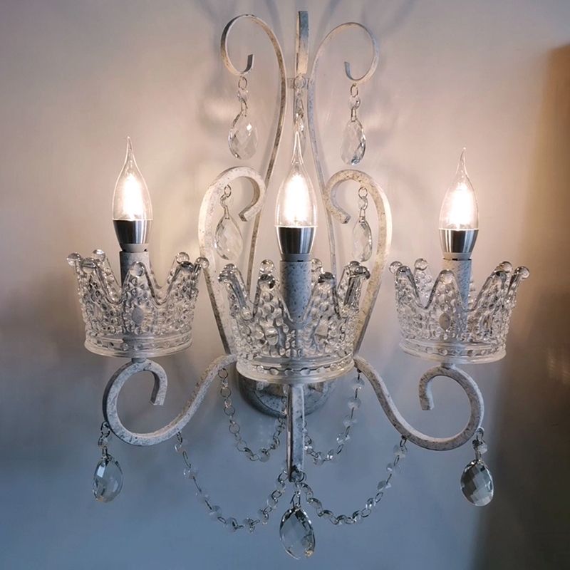 Kroon woonkamer wandmontage licht traditionele kristal witte wandlamp met gebogen arm