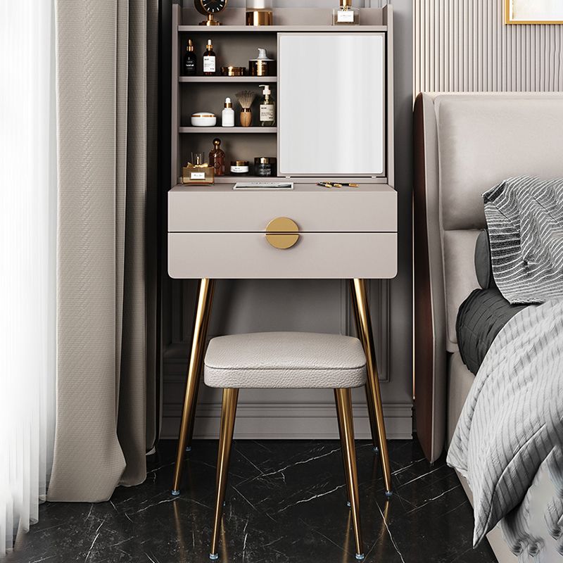 Contemporary Wood Makeup Vanity Set 2-Drawer Dressing Table With Mirror