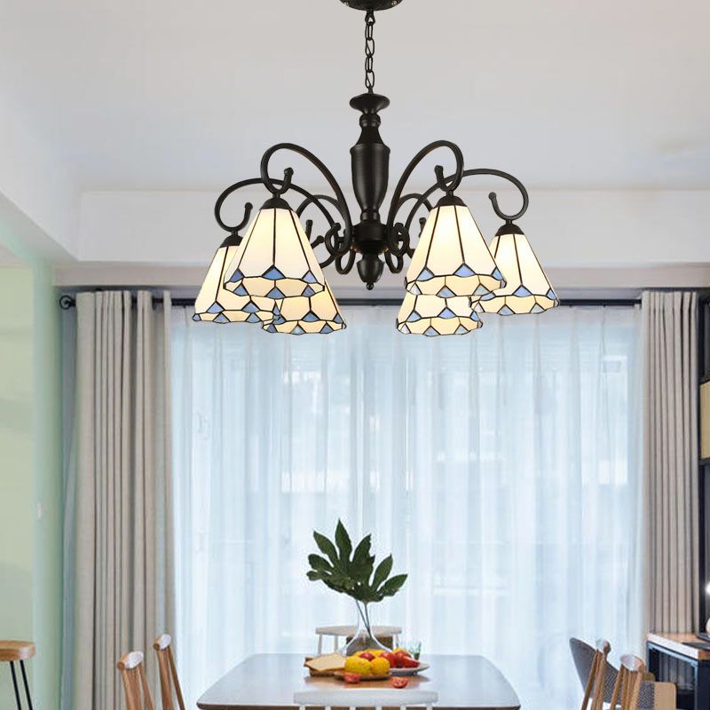 6 luci a pendente conico/a cupola a sospensione a sospensione a sospensione bianca/cielo blu/blu scuro per camera da letto