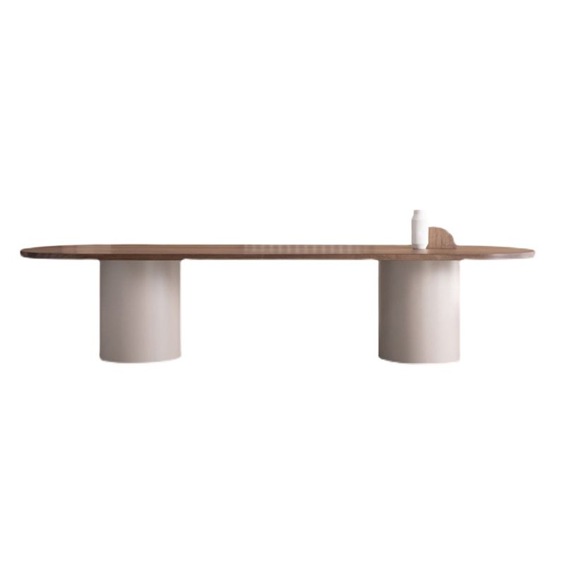 Modern Pine Wood Table for Restaurant Oval Dining Table with Double Pedestal