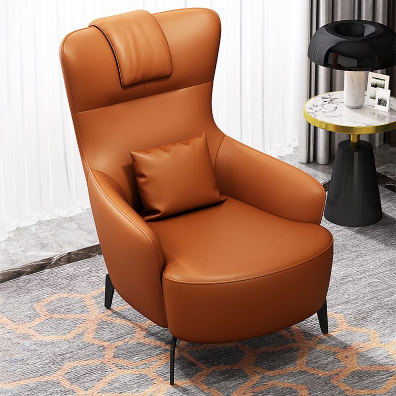 Contemporary Orange Accent Armchair with Solid Wood Frame and Metal Legs