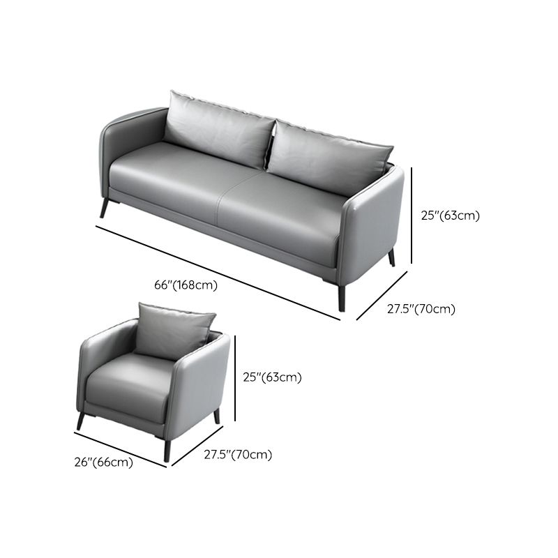 Leather Pillow Back Sofa Stationary Square Arm Seating for Living Room