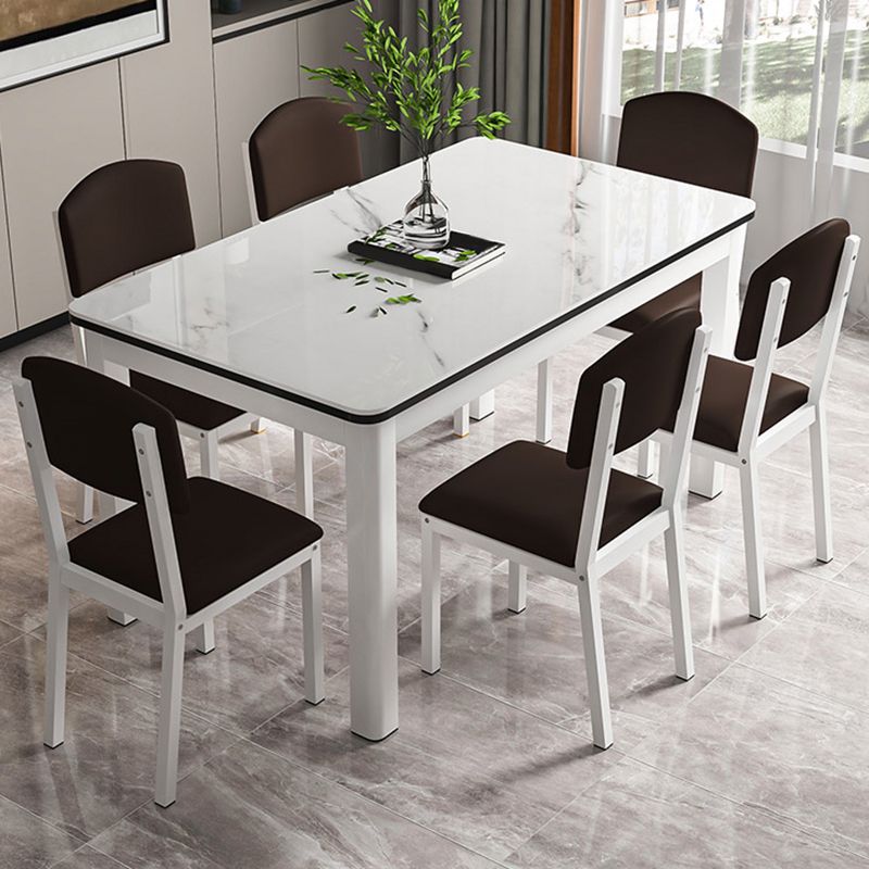 Modern Glass Desktop Rectangle Dining Table Metal Legs for Dining Room