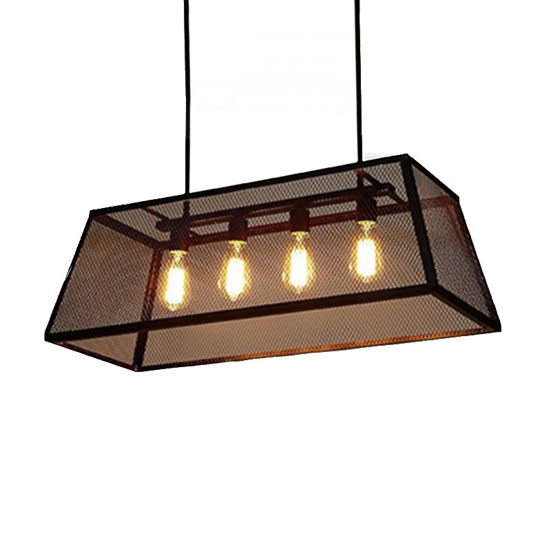 Rectangular Shape Pendant Lighting Modern Style Metal 4 Lights Hanging Lamp in Black