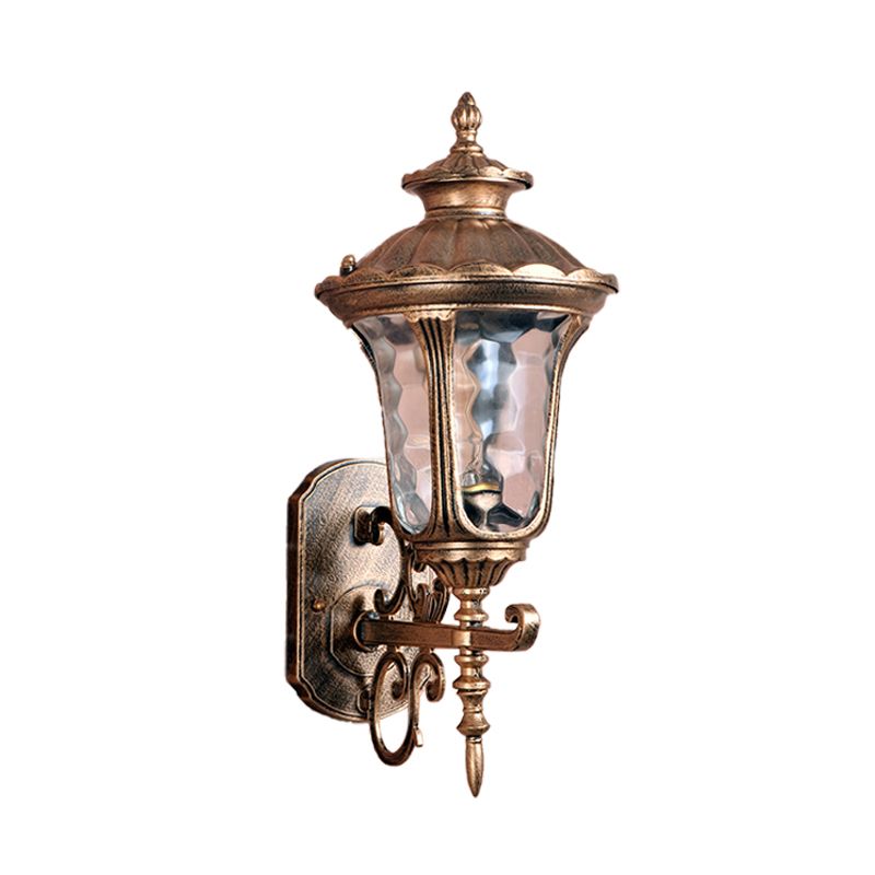 Country Urn Wall Sconce Lighting 1-Bulb Water Glass Wall Mounted Lamp in Brass for Outdoor