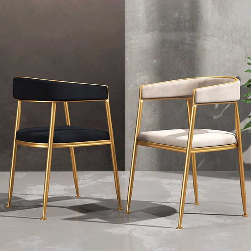 Glam Gold Metal Arm Chair Open Back Dining Side Chair with Upholstered