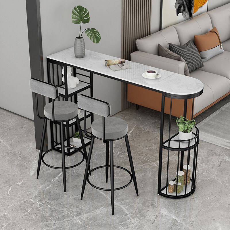 Contemporary Bar Pub Table Set 1/2/3 Pcs Stone Bar Table and Upholstered Stools