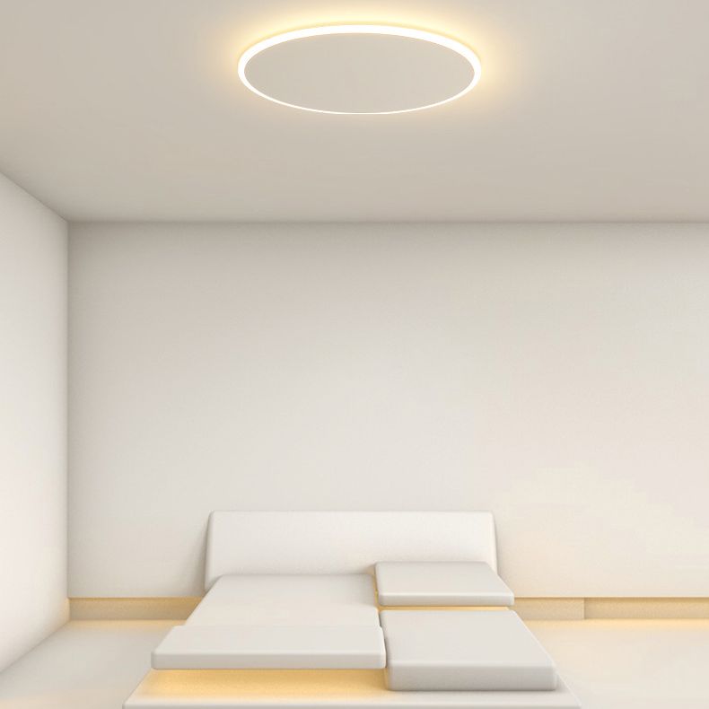 Modern Style Round Disc Led Flush Mount Fixture Metal 1 Light in white for Living Room