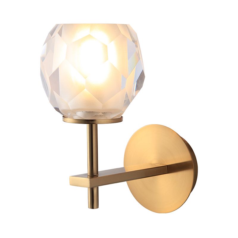 Faceted Globe Shade Wall Lamp Modern Stylish Clear Glass 1 Light Golden Wall Mounted Light for Hallway
