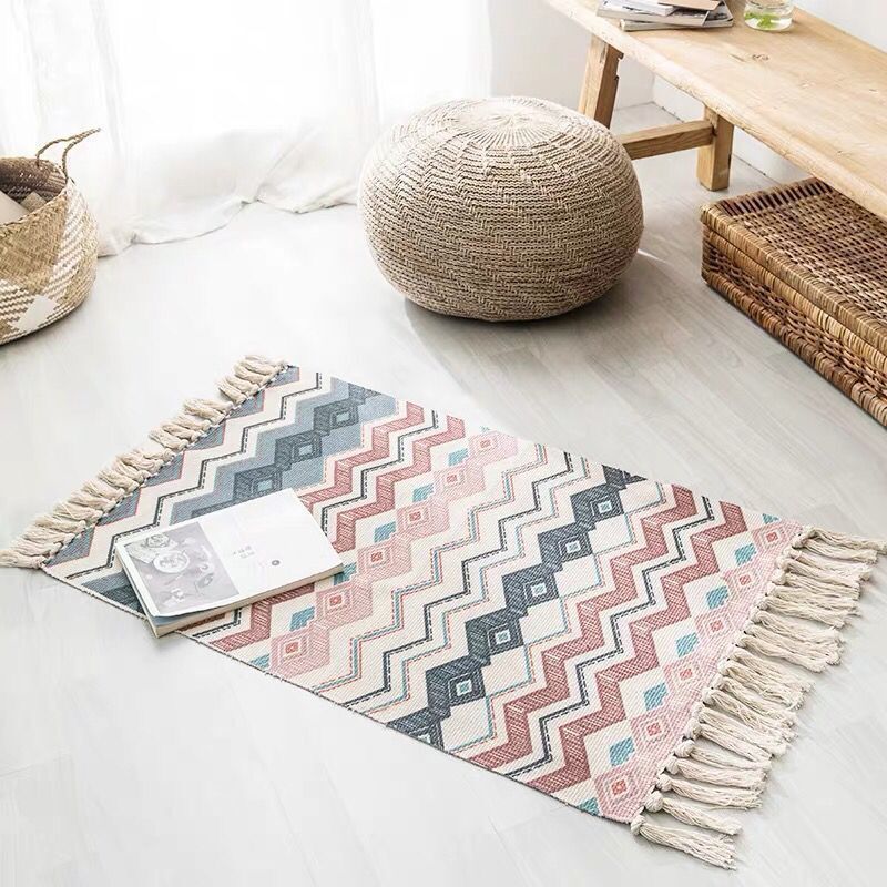 Aesthetic Multi Color Boho Rug Cotton Braided Flower Rug Pet Friendly Area Carpet for Bedroom