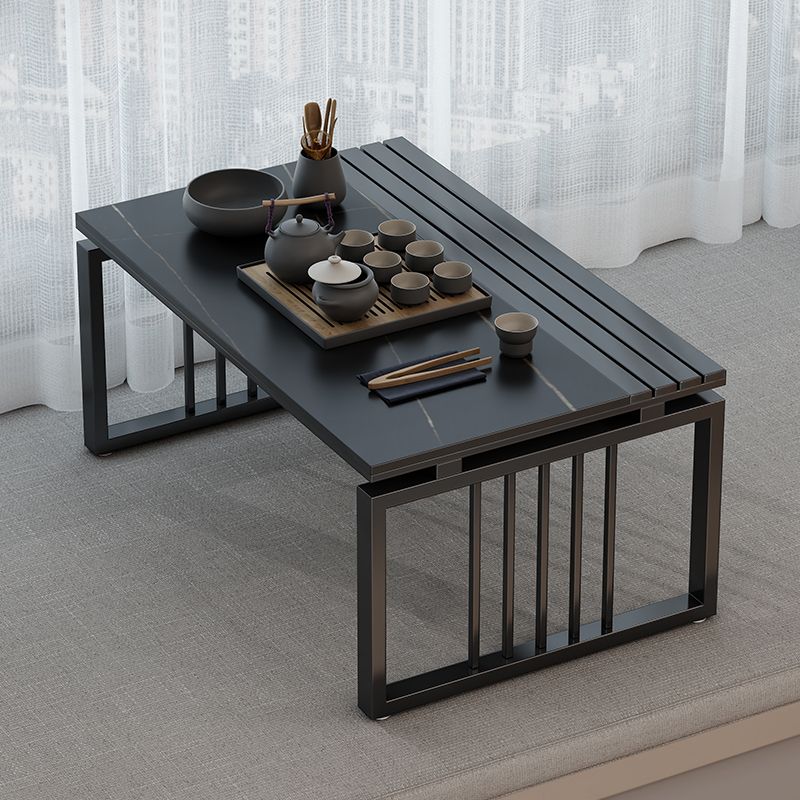 11.8" H Glam Rectangle Slate Coffee Table Steel Sled Cocktail Table