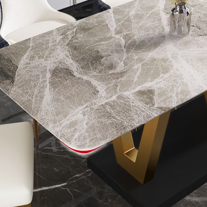 Glam Dining Stone Table Dining Rectangle Table with Metal Legs for Kitchen