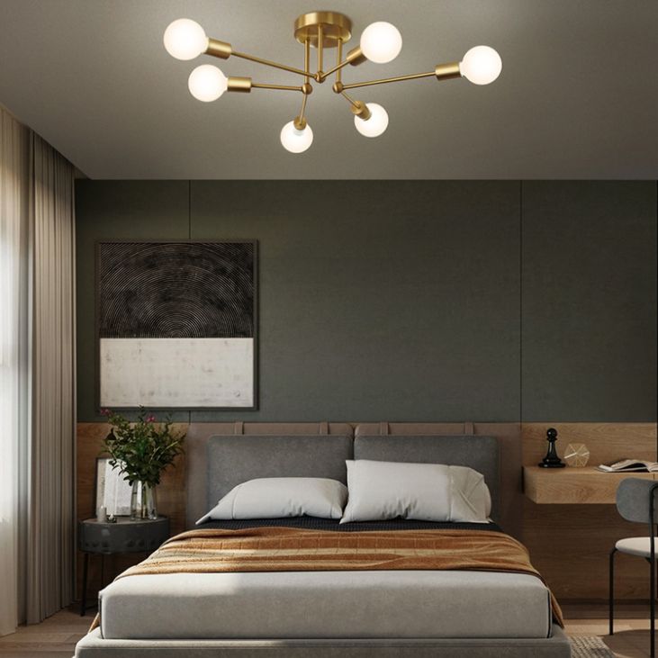 Brass Radial Semi Flush Mount in Industrial Classic Style Copper Ceiling Light for Interior Spaces