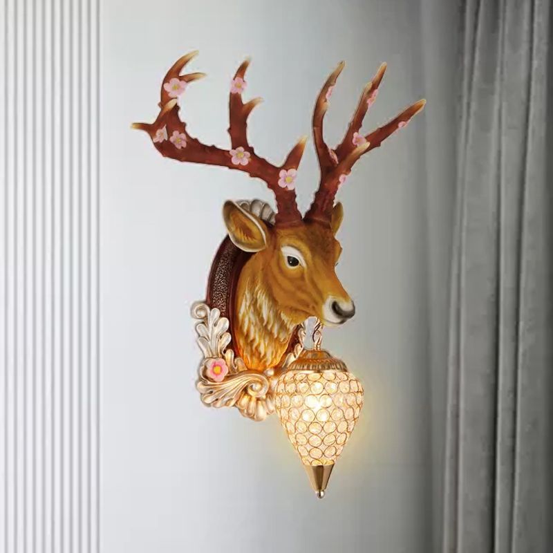 Éclair de larme de lampe de vanité blanche / brun Crystal 12.5 «/24,5» W Éclairage mural vintage à 1 lumière