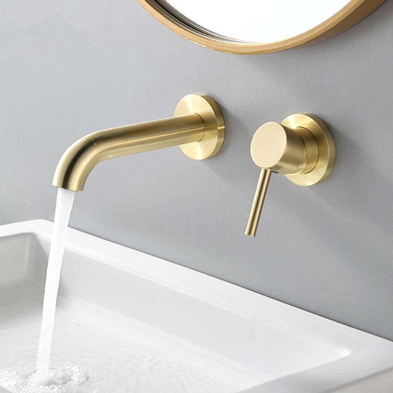 Low Arc Sink Faucet Wall Mounted 2 Holes Single Lever Handle Bathroom Sink Faucet