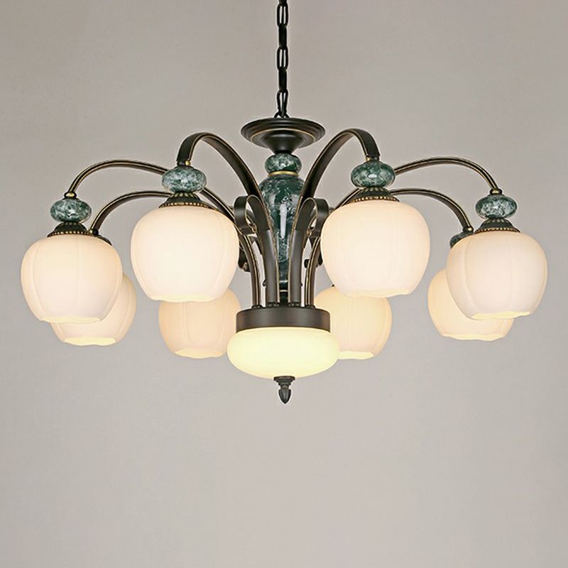 White Glass Flower Shaped Ceiling Lighting Traditional Dining Room Chandelier Light Fixture