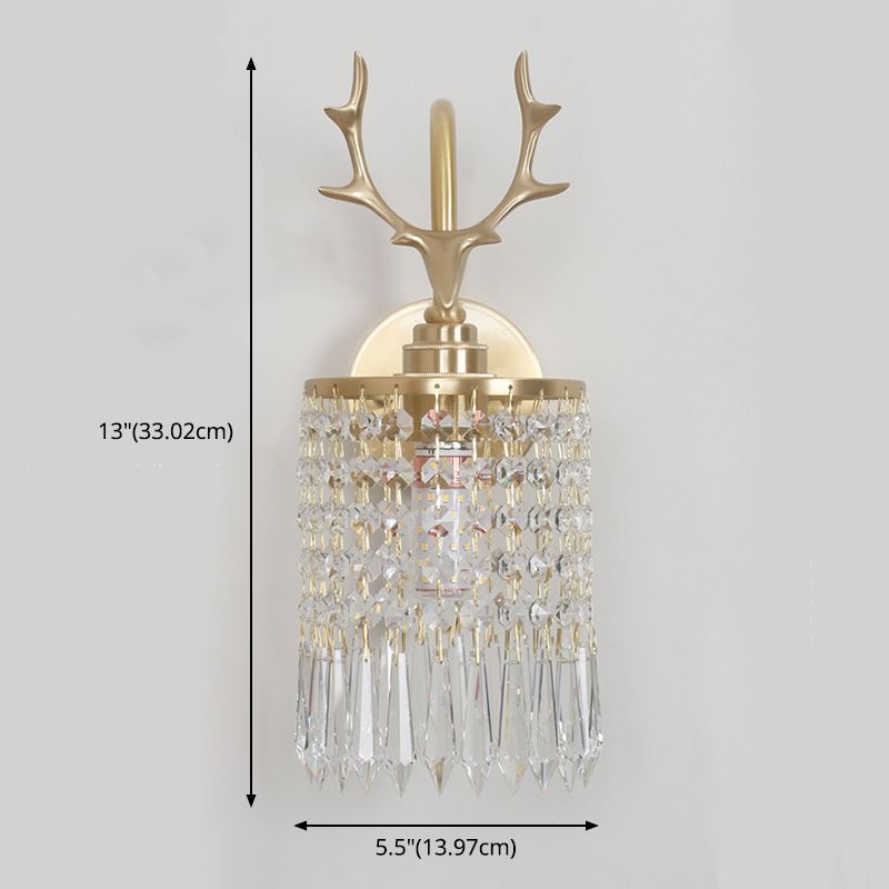 Copper Gold Wall Sconce in Modern Artistic Style Crystal 1-Light Wall Light with Antler Decoration