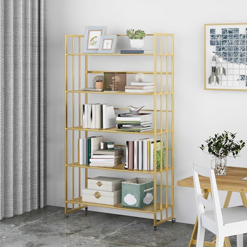 Glam Antique Finish Shelf Bookcase Metal Frame Bookshelf with Rectangular Shelves