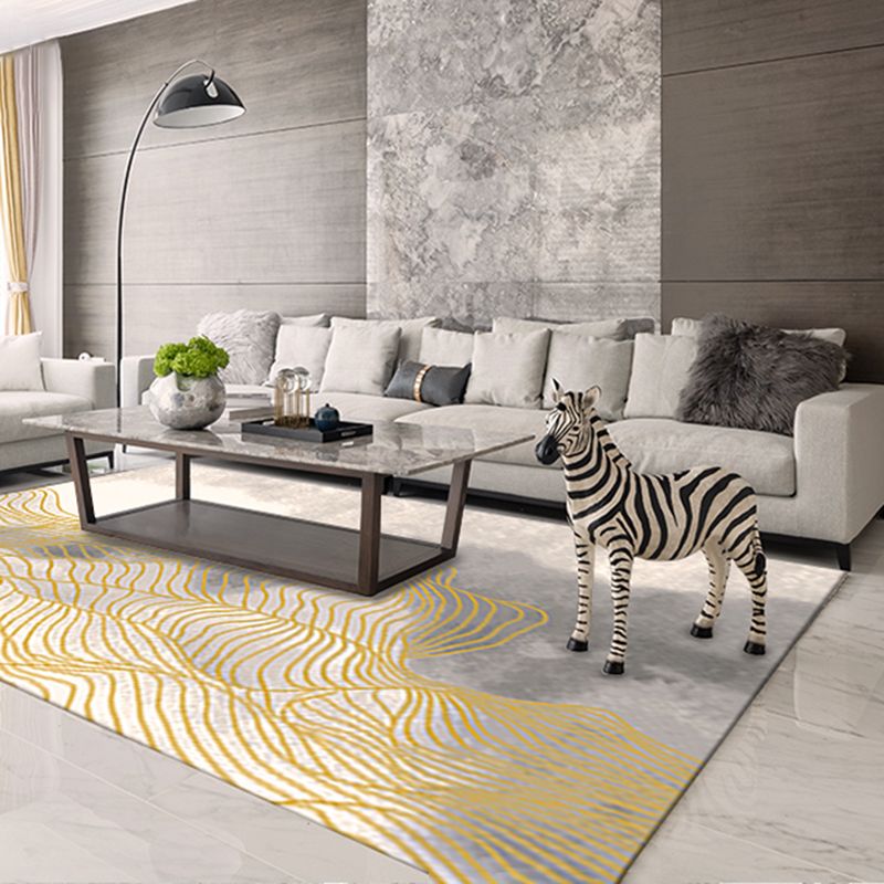 Blue Abstract Pattern Area Carpet Modern Polyester Area Rug Stain Resistant Rug for Living Room