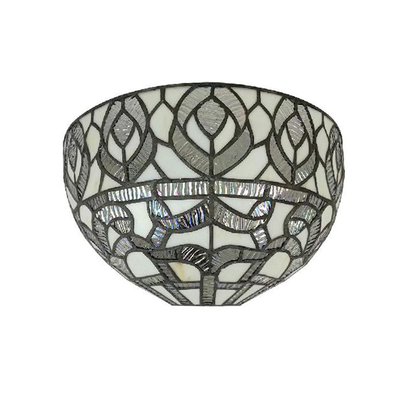 Mini Bowl Sconce Lighting with Peacock Tiffany Style 1 Light Stained Glass Wall Mount Light