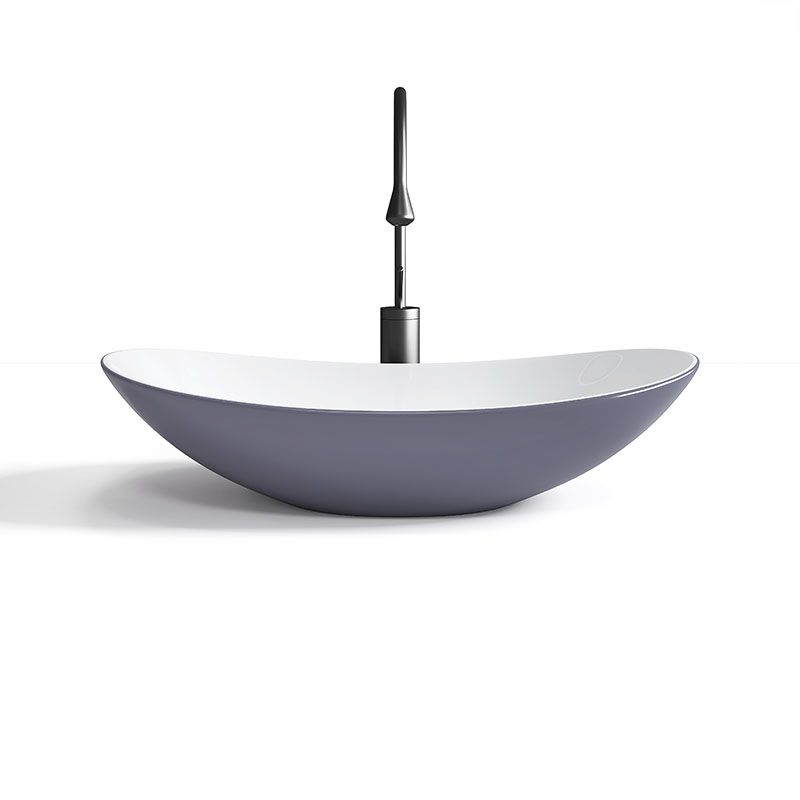 Modern Basin Sink Oval Porcelain with Pop-Up Drain Vessel Bathroom Sink