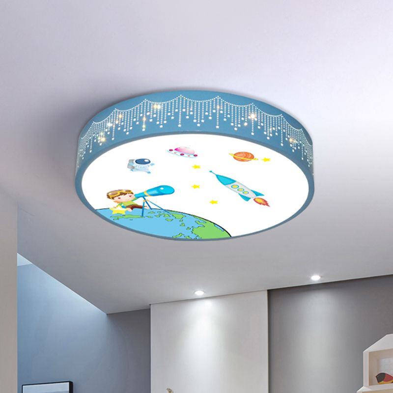 Meteor Dusche Ausschnitte Deckenlampe Kinder Acryl Schlafzimmer LED Flush montiert Licht mit Rocket-Muster in Blau