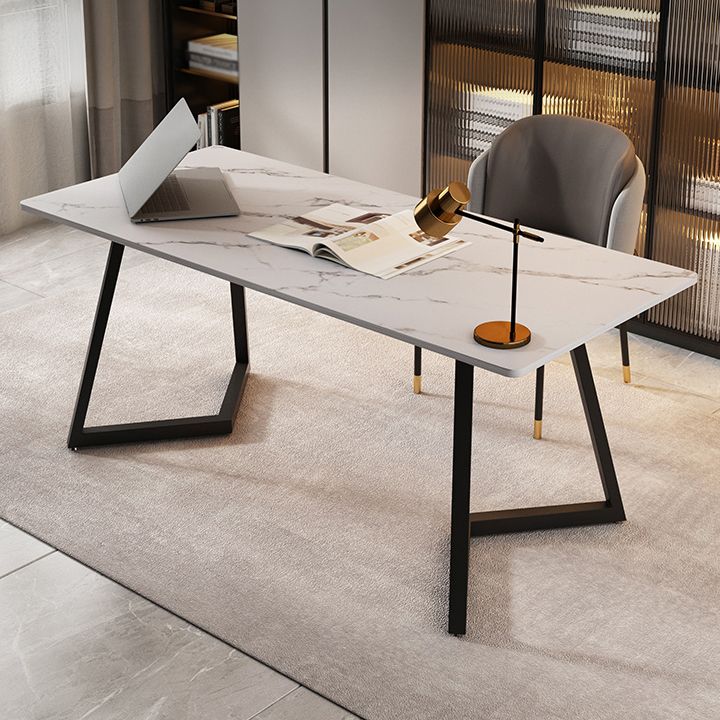 Double Pedestal Dining Table Industrial Style Stone Dining Room Collection for Indoor