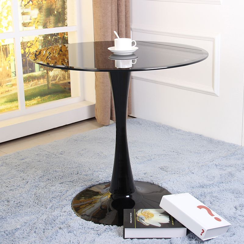 Contemporary Style Home Tempered Glass Dining Table Round Shape Table with Pedestal Base