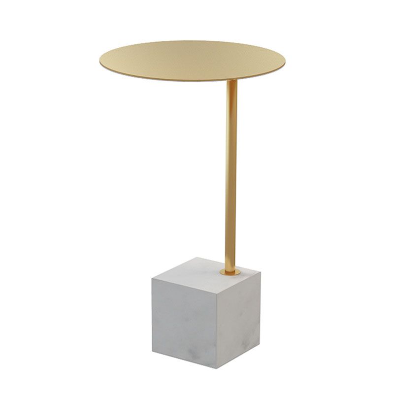 Metal Round Top Side Table 23.6" Tall Marble Pedestal End Table