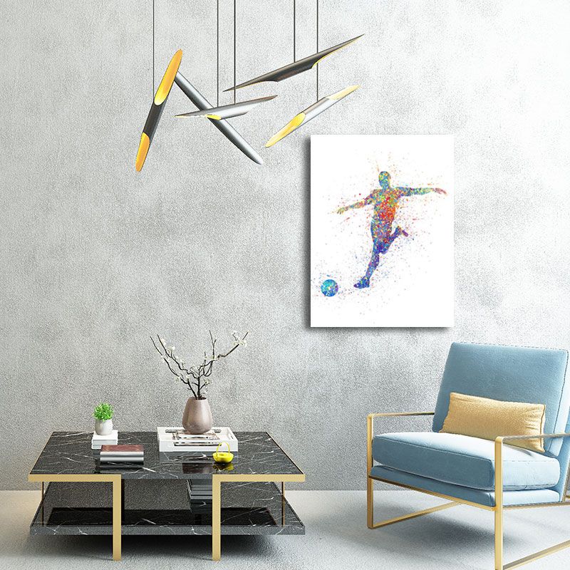 Watercolor Football Training Wall Art Blue-Purple Modern Style Canvas for Boys Bedroom