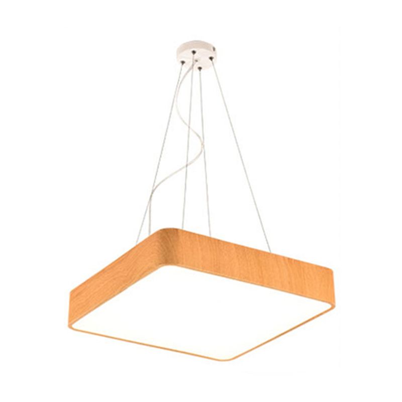 12"/16"/19.5" Wide Wooden Square Suspension Lighting Modern Led Beige Hanging Pendant Lamp Kit in White/Warm/Natural Light