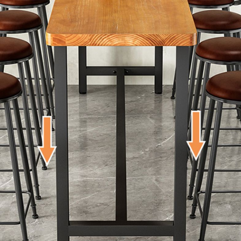 Brown Rectangle Bar Dining Table Contemporary Bar Table with Black Trestle Base