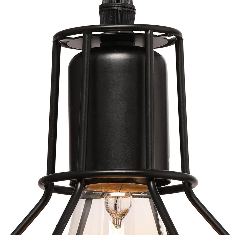1 Bulb Plug In Suspension Light with Globe Cage Shade Retro Loft Black Metal Hanging Ceiling Light