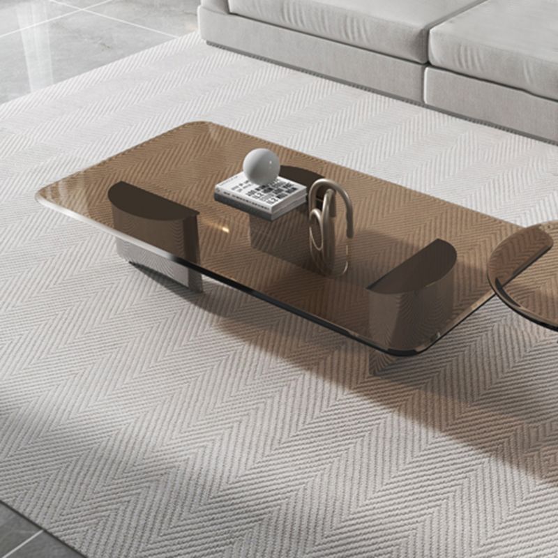 13.7" Contemporary Style 3 Legs Metal Base Square Glass Top Coffee Table