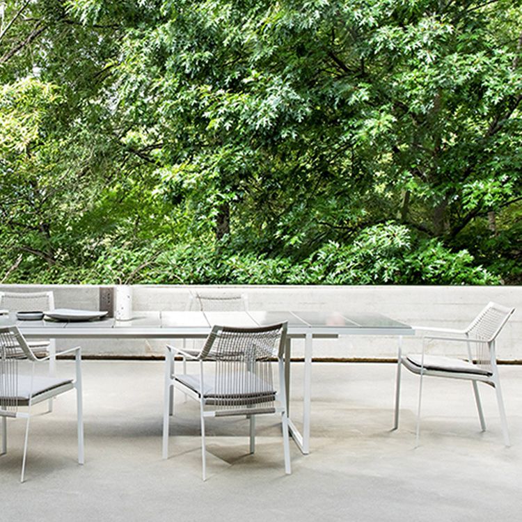 Industrial Outdoors Dining Chairs with Rattan Back and Aluminum Base