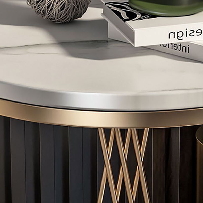 Modernistic Marble Frame with Shelf Round Double Tier Living Room End Table