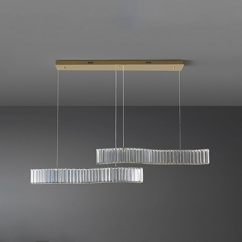 Contemporary Waves Ceiling Hanging Lamp Fixtures 2 Light Crystal Wrapped Island Pendant
