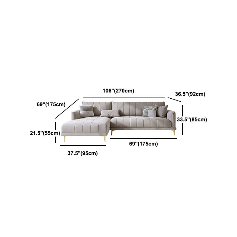 Nordic Sofa & Chaise in Grey Square Arm Sofa with Bolster Pillows