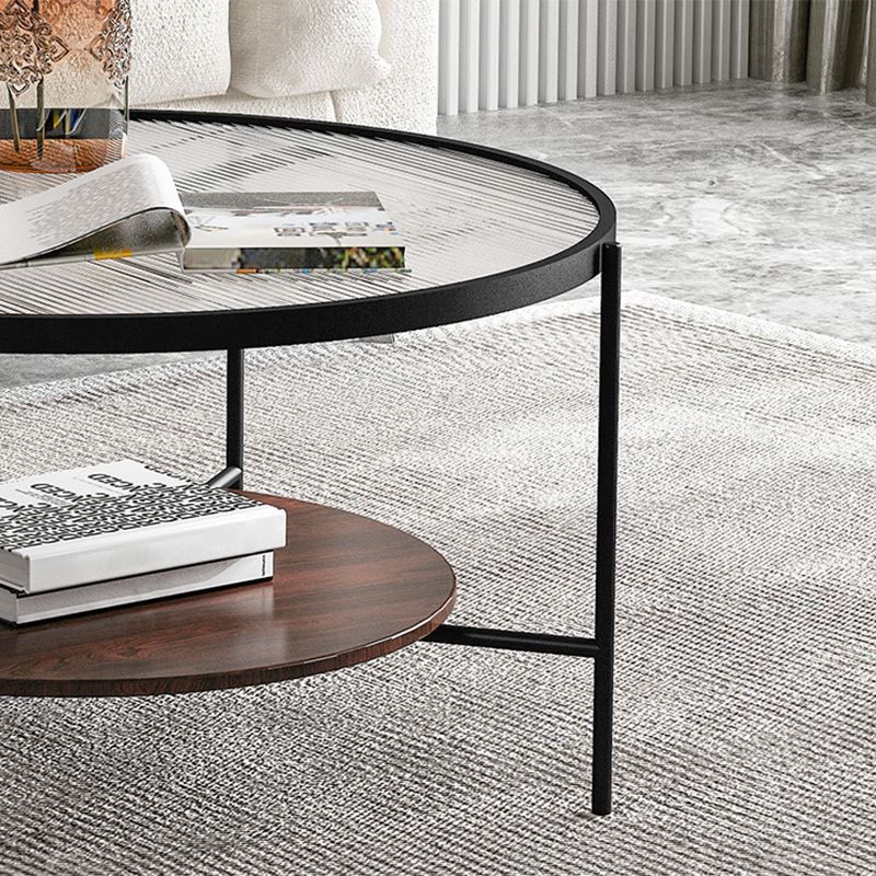 Contemporary 4 Legs Glass Top with Storage Shelf Round Single Coffee Table
