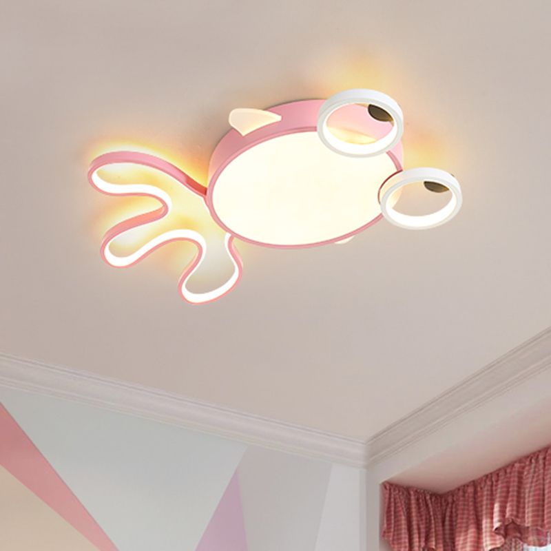 Acrylic Goldfish Flushmount Light Cartoon LED Pink Ceiling Mounted Fixture in White/Warm Light