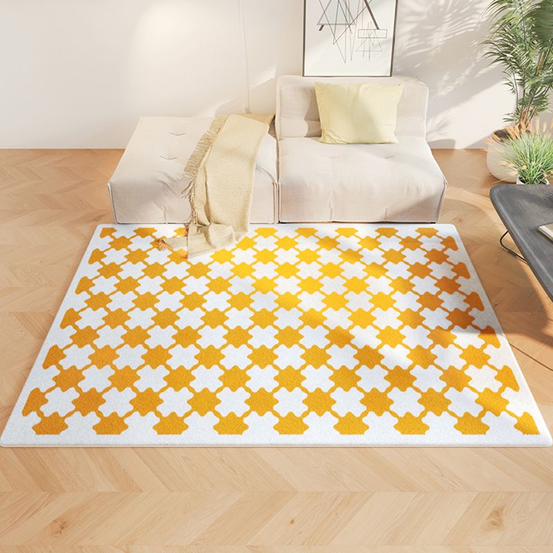 White Tone Simplicity Area Rug Polyester Buffalo Check Rug Non-Slip Backing Indoor Rug for Bedroom