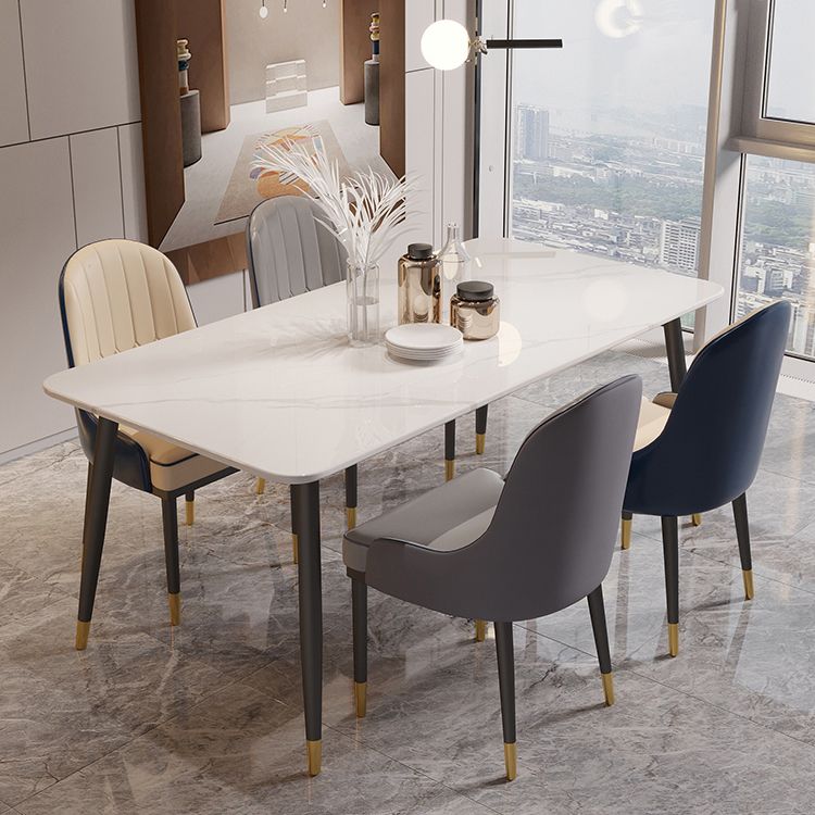Modern 4 Legs Dining Table Stone and Steel Rectangle Counter Dining Table
