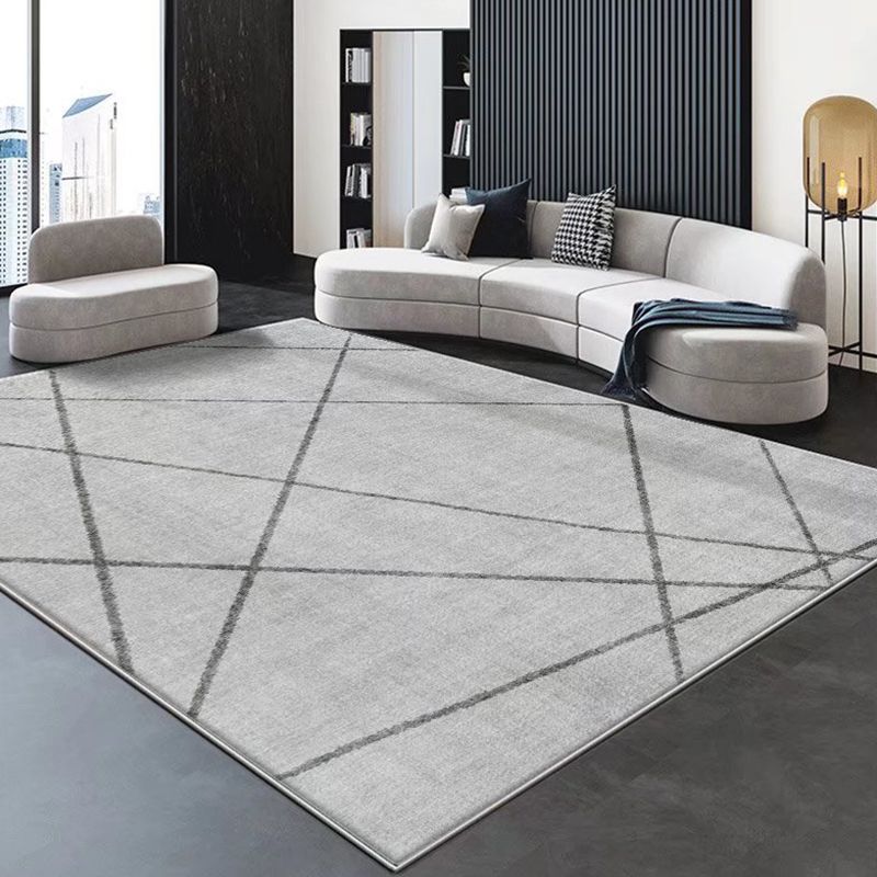 Gray Modern Carpet Polyester Line Carpet Non-Slip Backing Carpet for Home Decor
